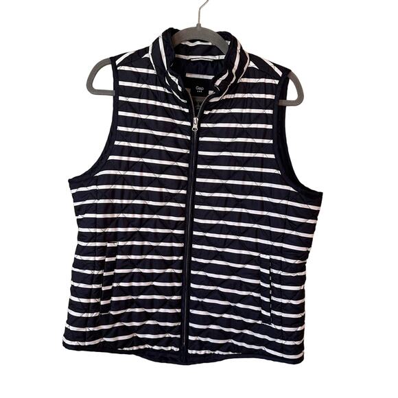 Gap Vest Women's Large Navy Blue White Stripe Sailing Zip up - Picture 1 of 4